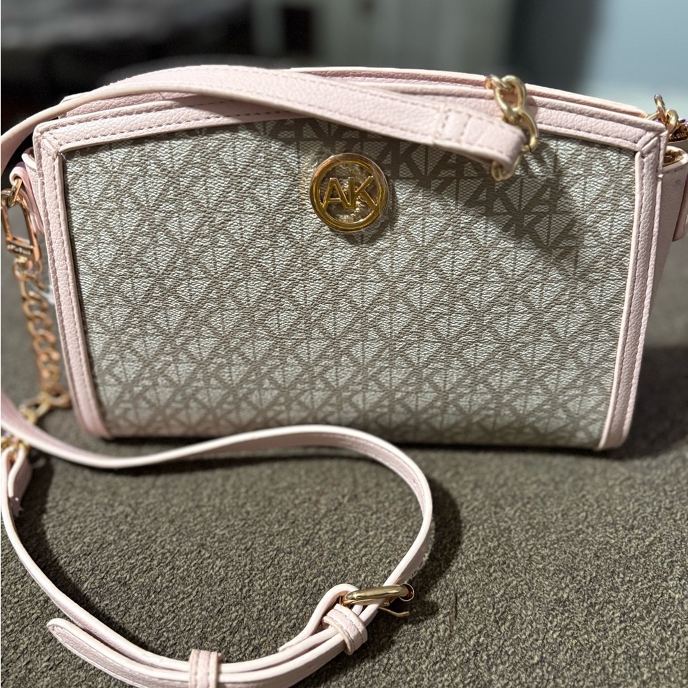Anne Klein Pink and Gray Crossbody Bag with Gold Hardware